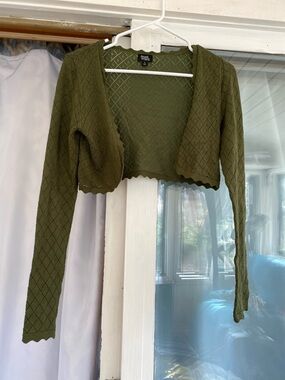 Olive Green Cropped Knit Cardigan